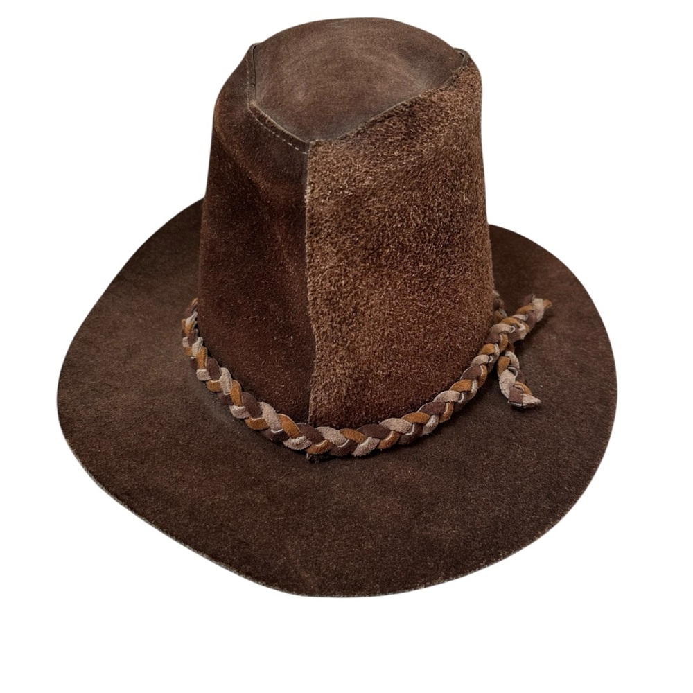VTG Brown Suede Braided Cowboy Hat USA United Hatters Men's Small